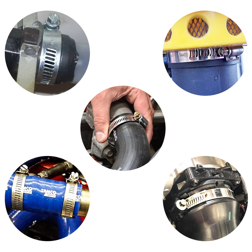 LOKMAN clamp tightened on automotive hose demonstrating secure, leak-resistant fit