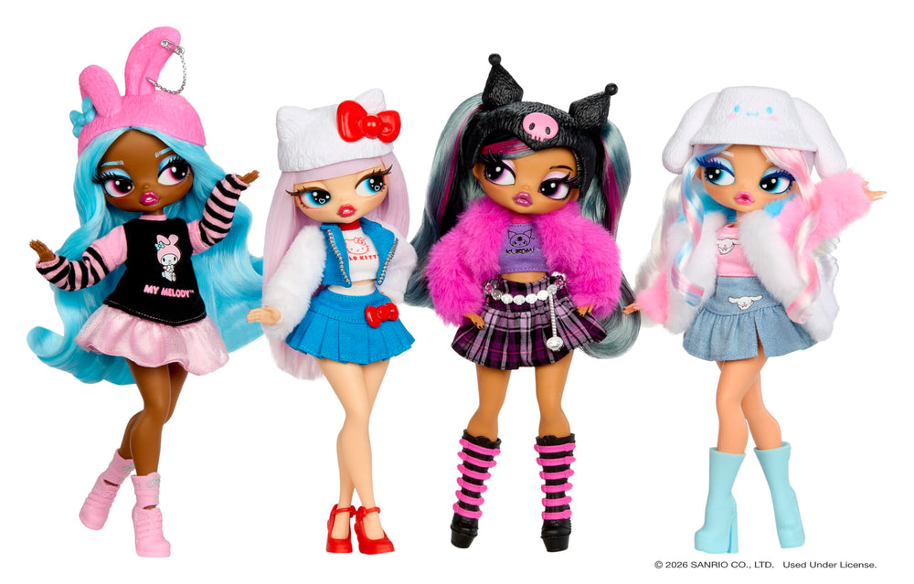 L.O.L. Surprise! Hello Kitty accessories laid out for mix-and-match play