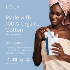 LOLA applicator close-up highlighting smooth BPA-free inserter for easy use