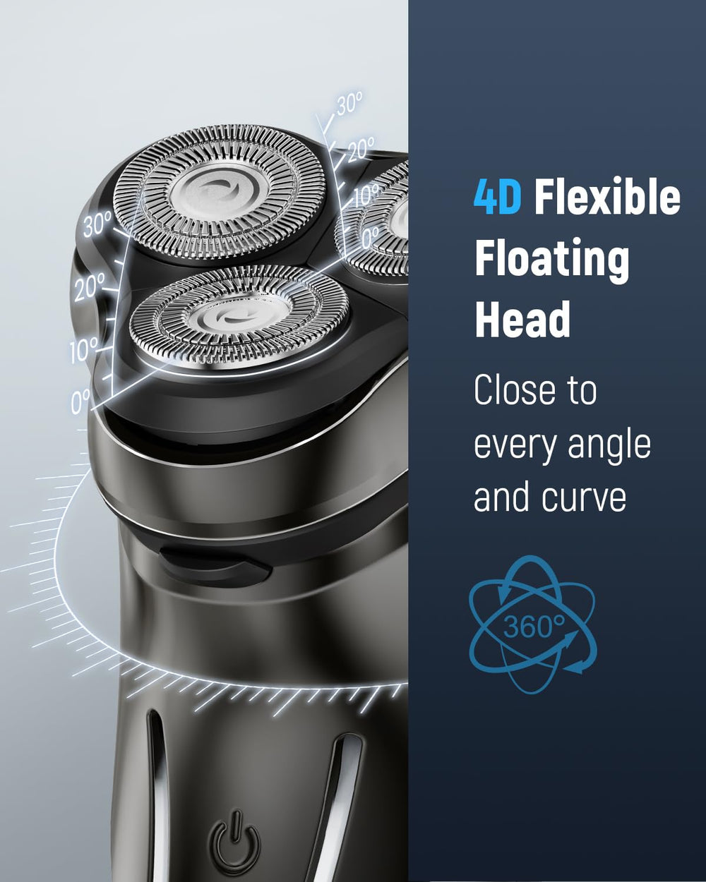 LONKEEN close-up of stainless steel rotary blades showing precise cutting for a smooth shave