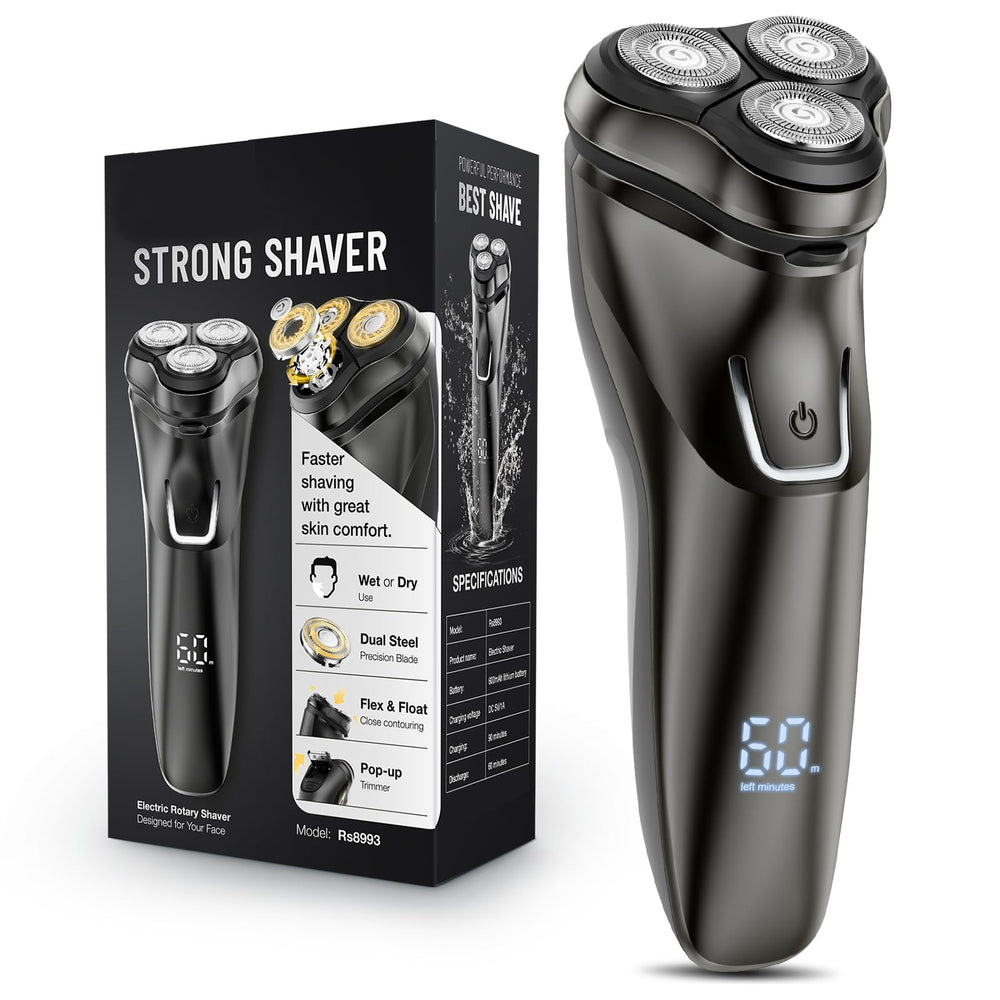 LONKEEN front view of shaver showing ergonomic matte black body and controls for easy handling