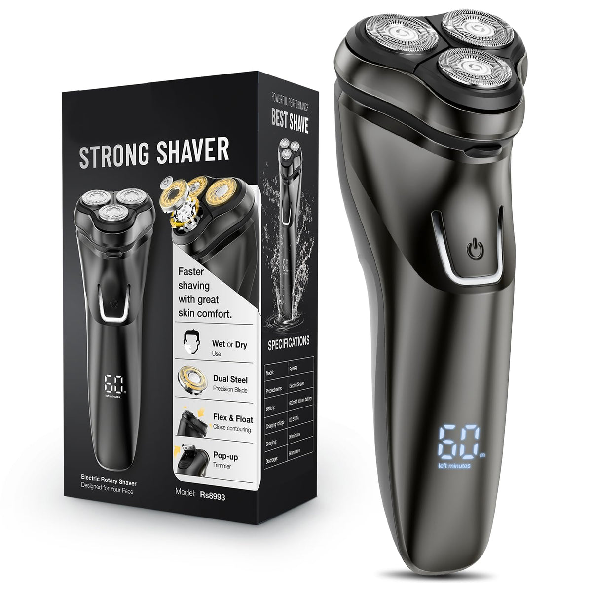 LONKEEN front view of shaver showing ergonomic matte black body and controls for easy handling
