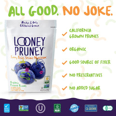 Looney Pruney open pouch ready to snack with convenient reseal