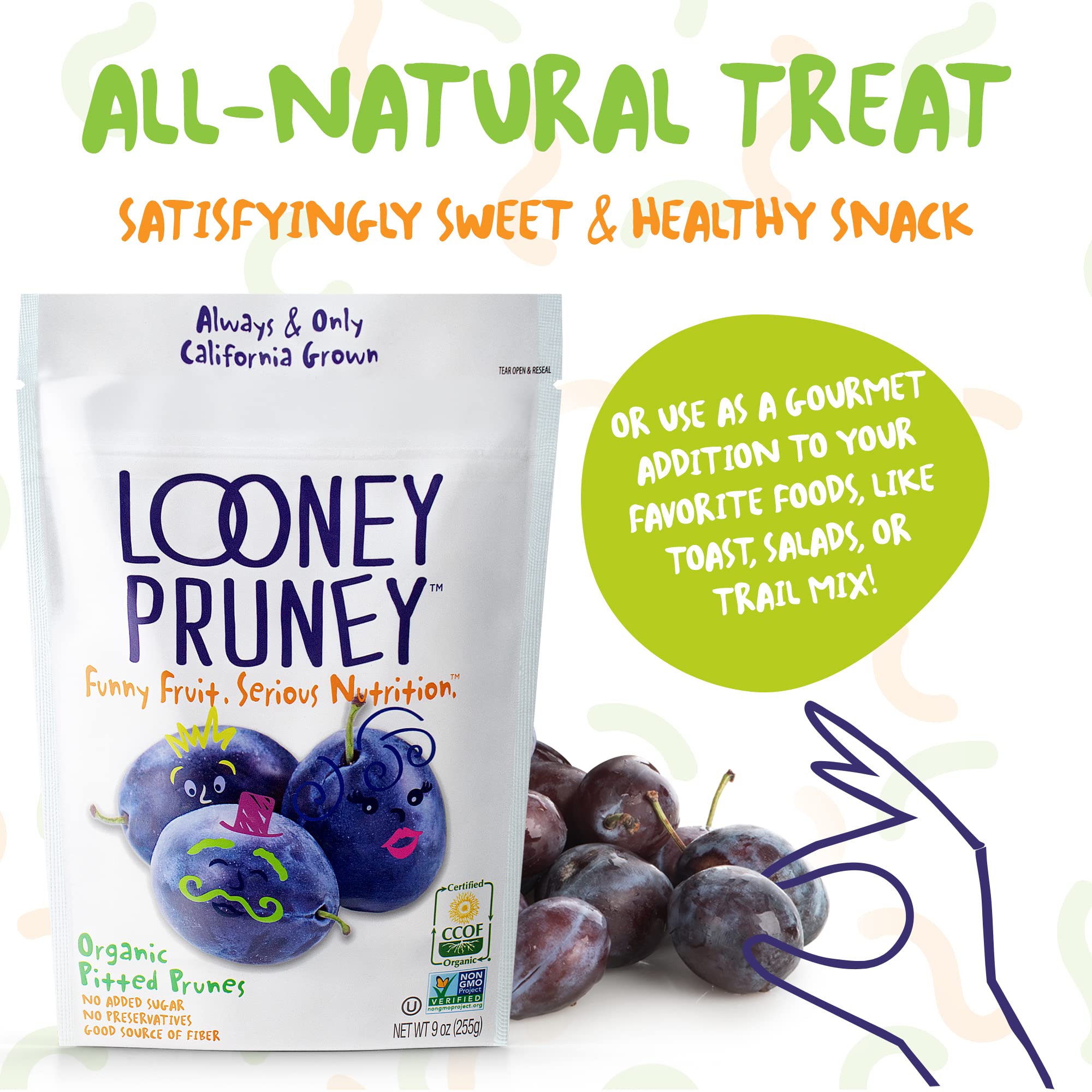 Looney Pruney texture detail showing soft, glossy prune surface