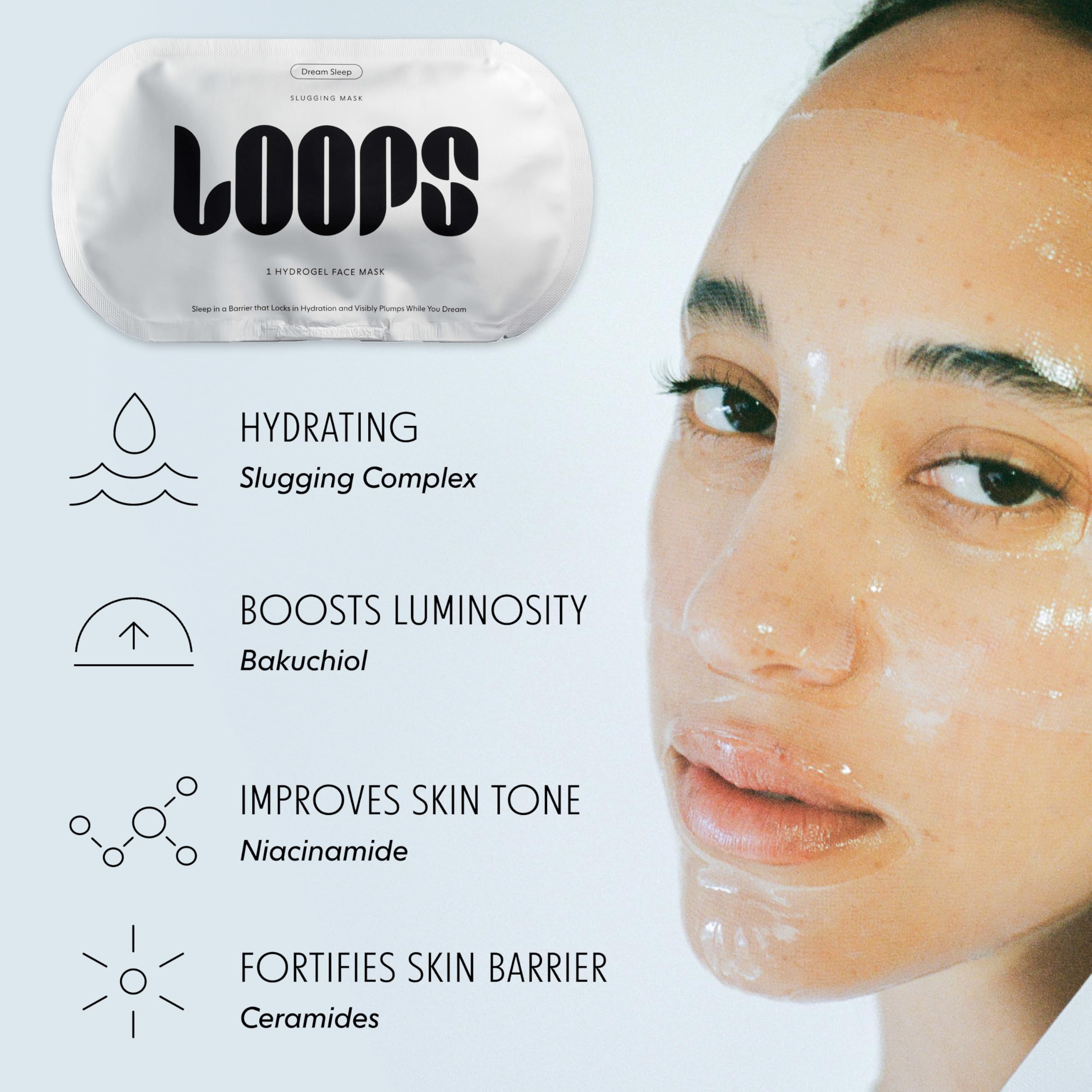 LOOPS mask held in hand to show true size and travel convenience