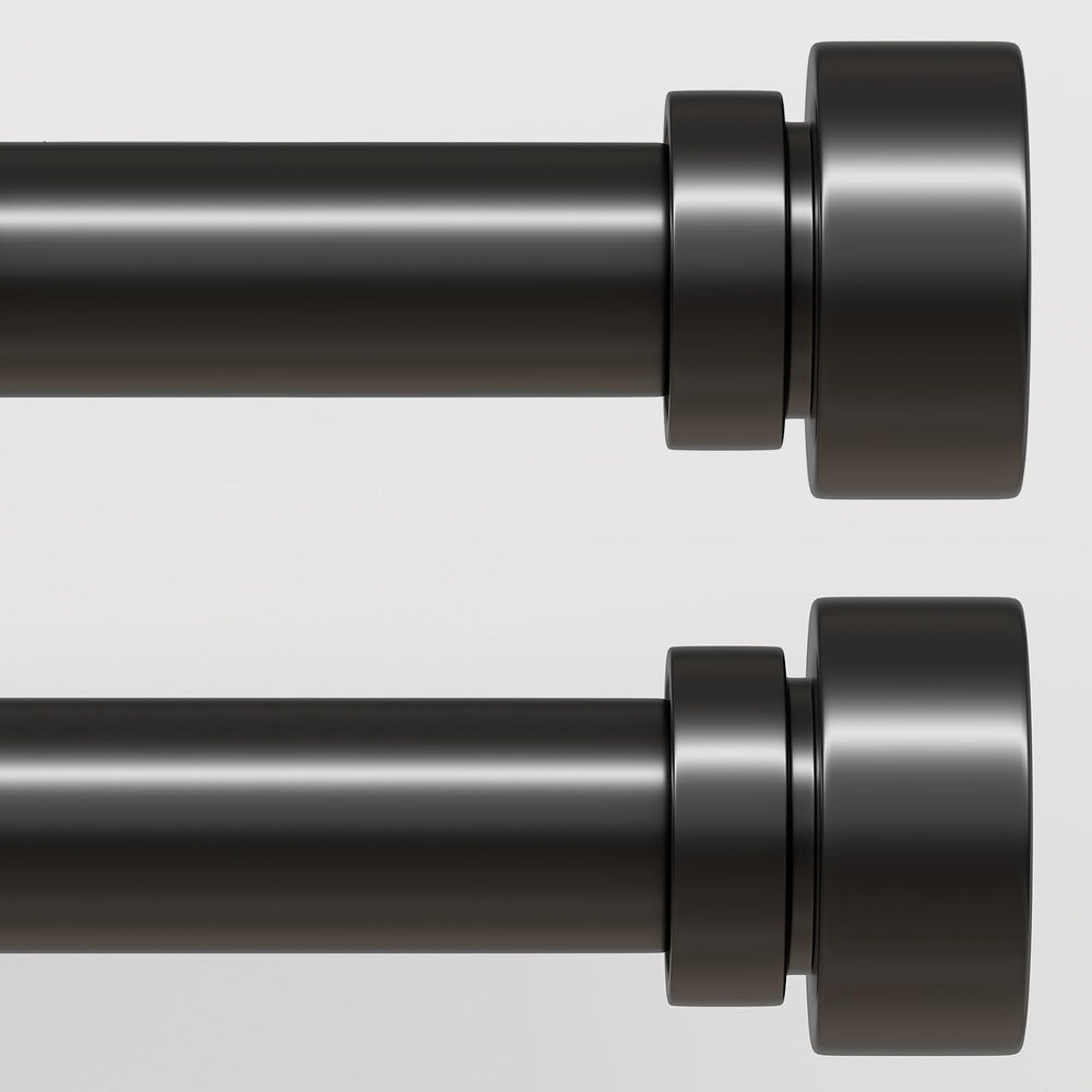 Lootkell front view of packaged dual curtain rods showing contents and finish benefit