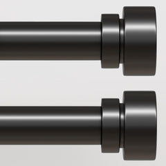 Lootkell front view of packaged dual curtain rods showing contents and finish benefit