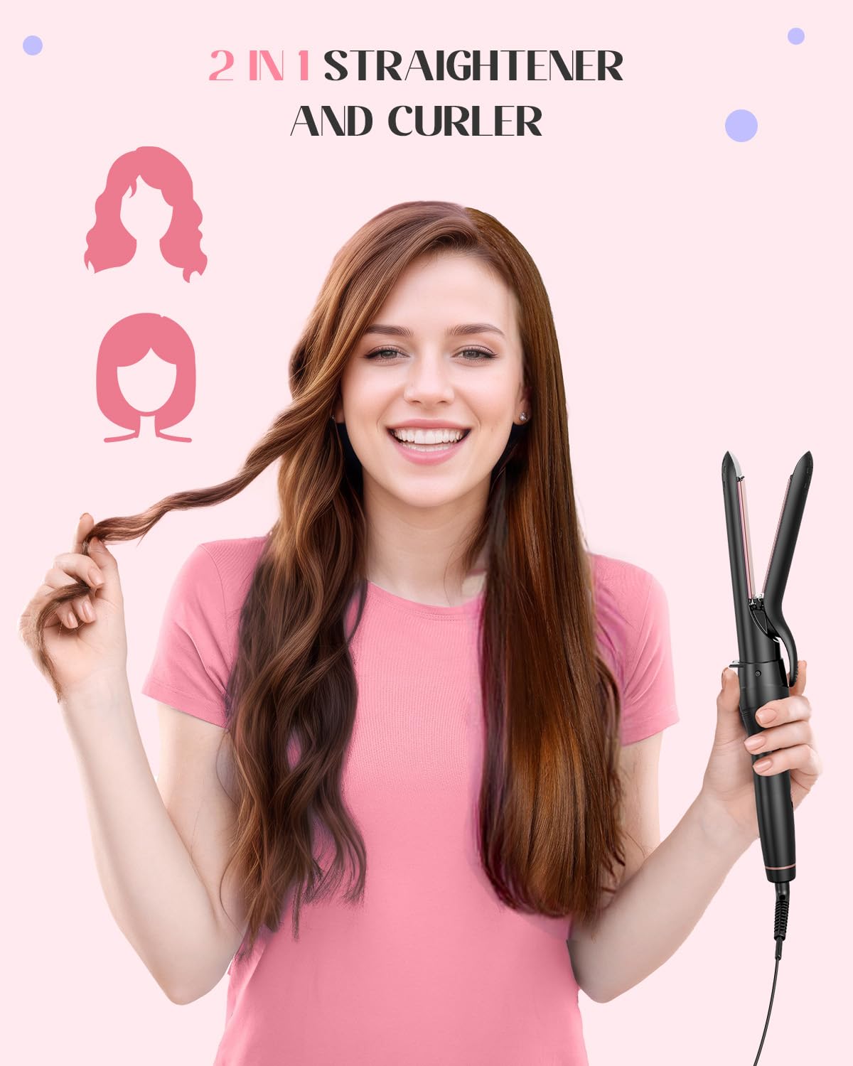 Lopeie curling wand in use on long hair demonstrating defined curls and quick styling