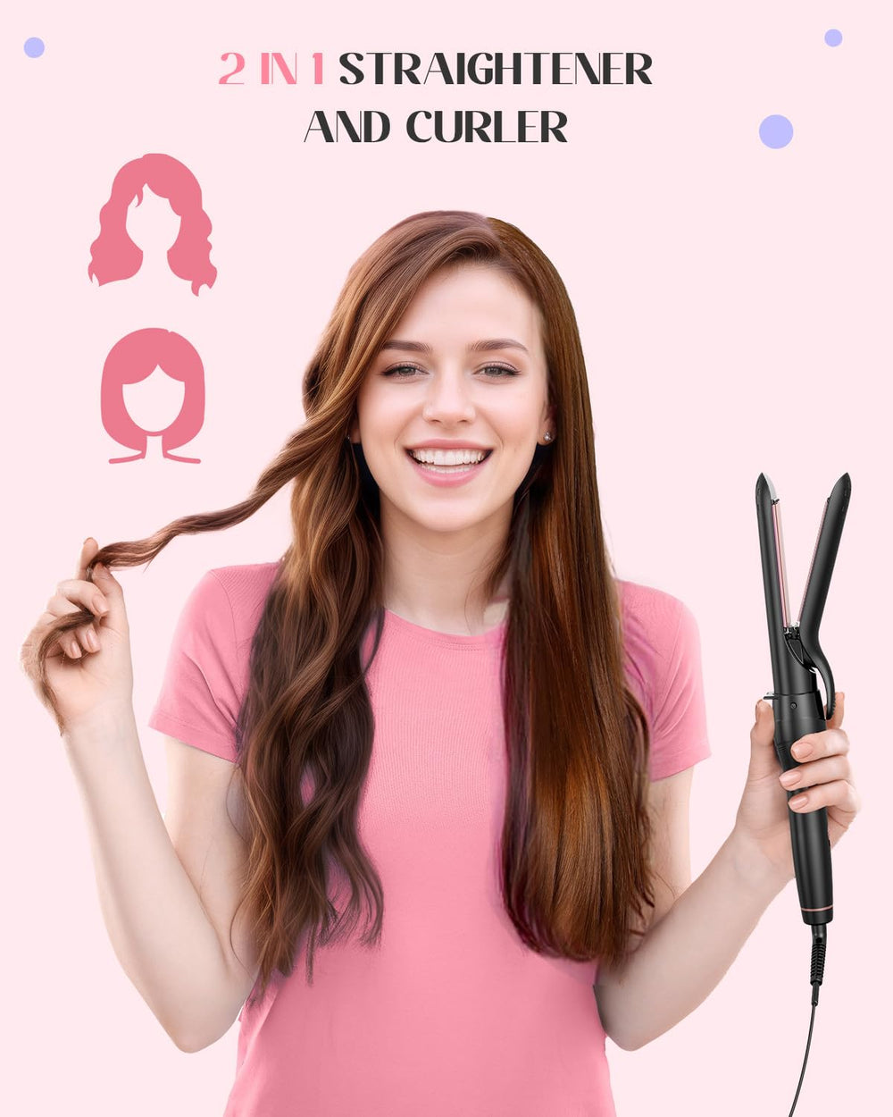 Lopeie curling wand in use on long hair demonstrating defined curls and quick styling