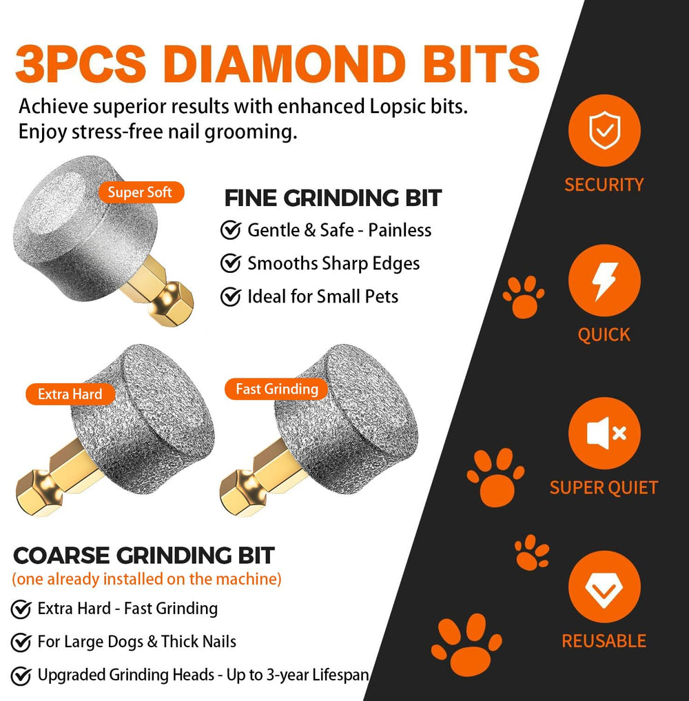 LOPSIC grinder gently smoothing a dog paw to reduce stress