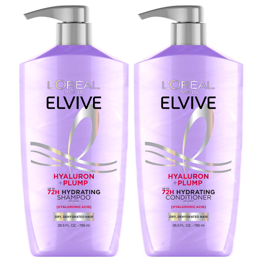 L'Oreal Paris front packaging of Hyaluron Plump set showing full bottles and branding benefit hydration
