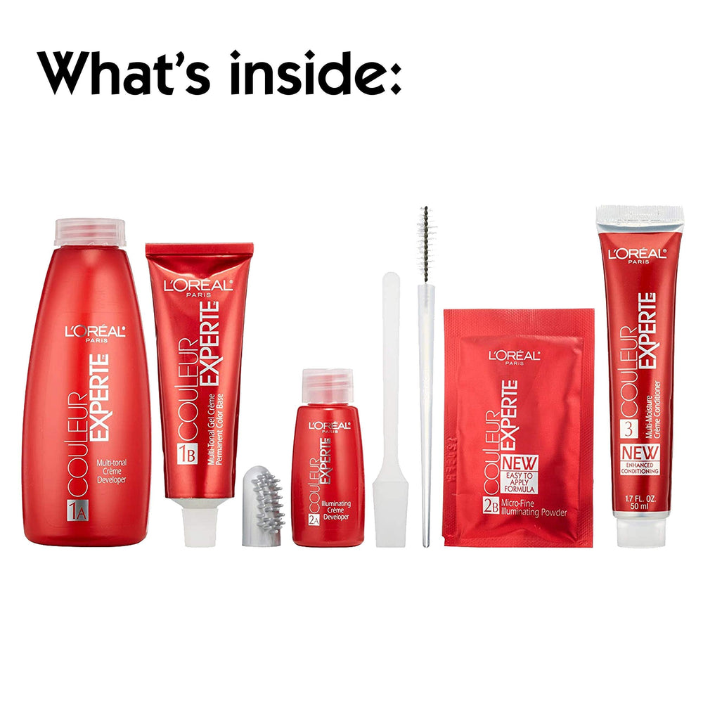 L'Oreal Paris instruction leaflet open to mixing and timing steps