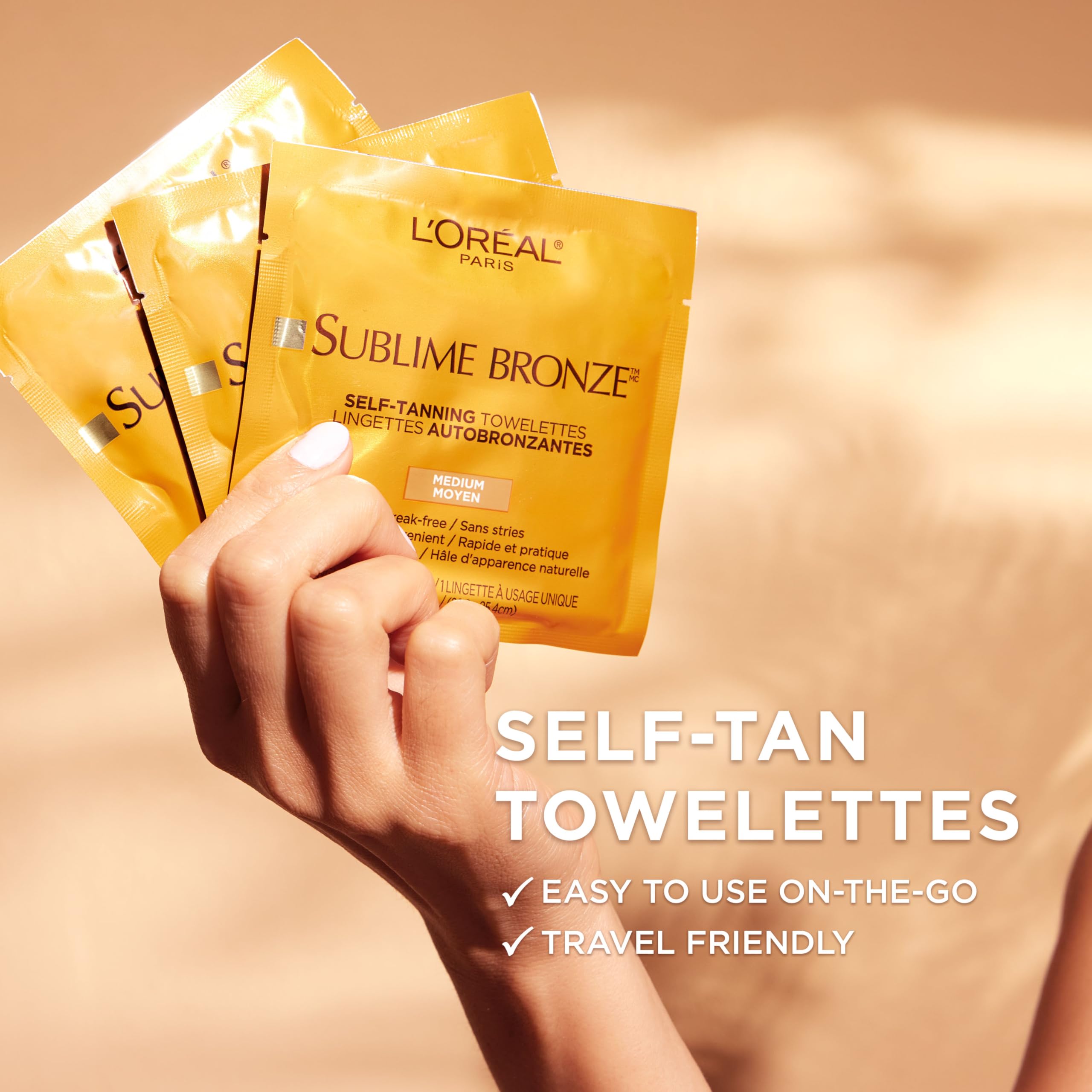 L'Oreal Paris open towelette revealing pre-soaked single dose