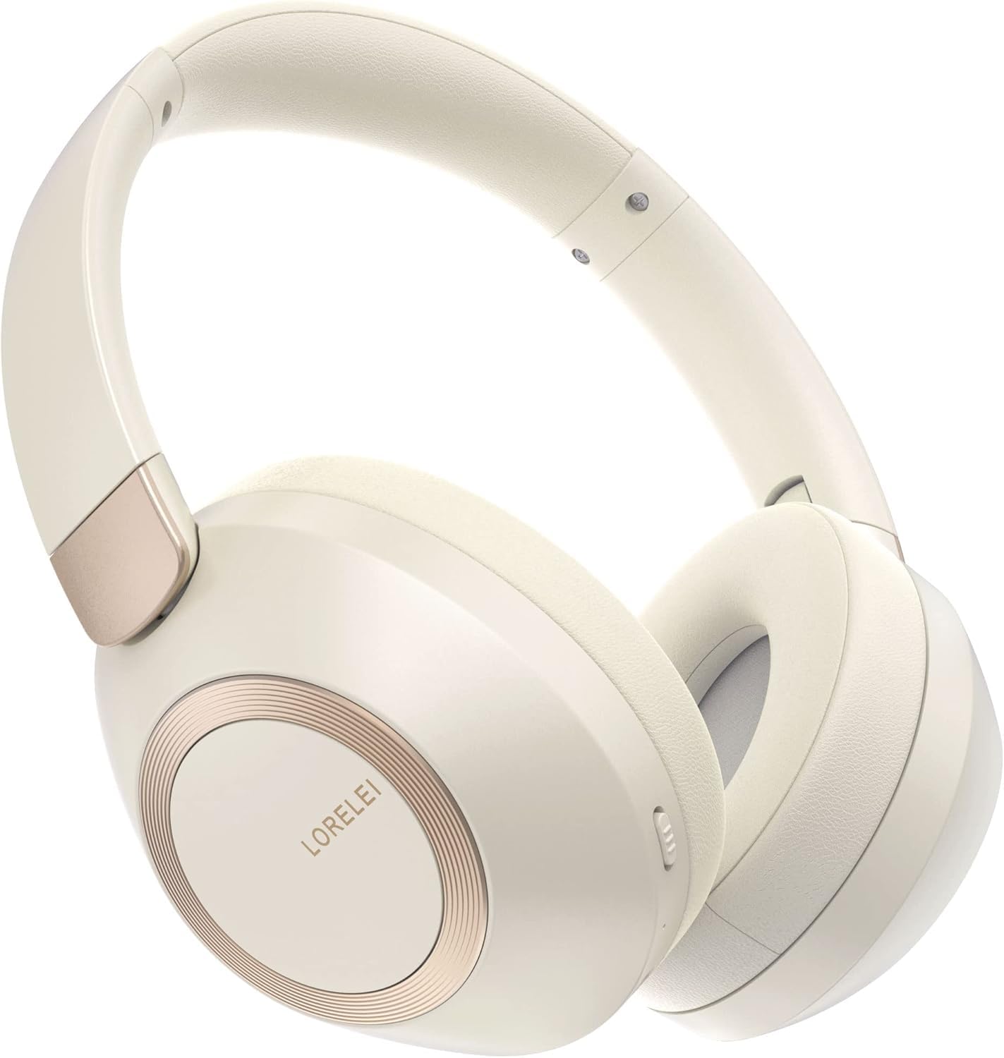 LORELEI front view showing beige white headphones and clear branding for style