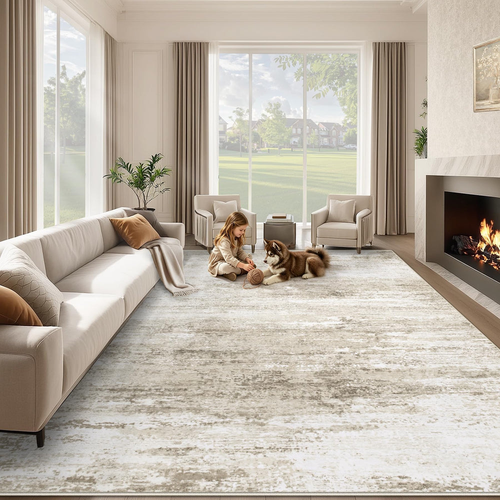 losbulake front view of beige 8x10 rug showing abstract design and cozy appeal