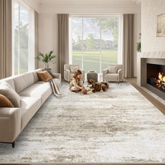 losbulake front view of beige 8x10 rug showing abstract design and cozy appeal
