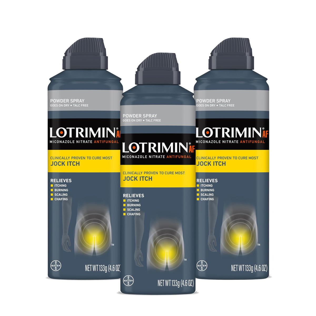 Lotrimin front of can showing brand and spray nozzle for fast relief