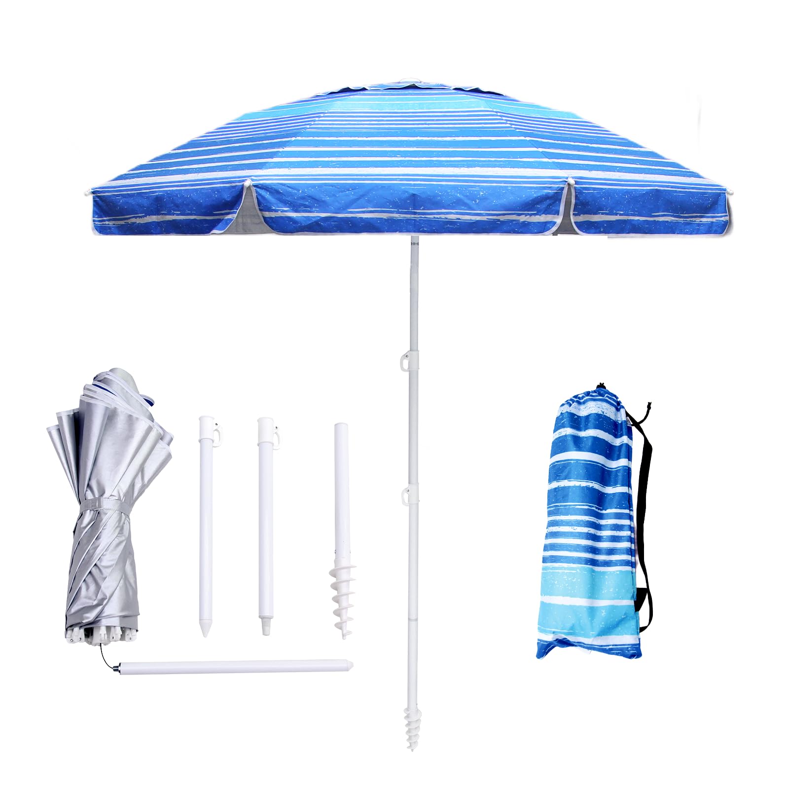 LOTTAFUN blue stripe canopy front view showing strong shade and coverage