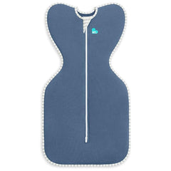 Love to Dream swaddle up denim back view highlighting secure seat and hip room