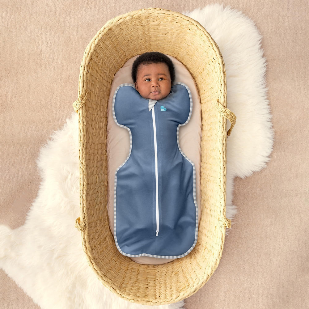 Care label on Love to Dream swaddle up denim highlighting machine-wash instructions