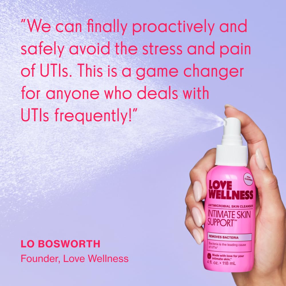 Love Wellness bottle inside a purse portraying travel-ready intimate care