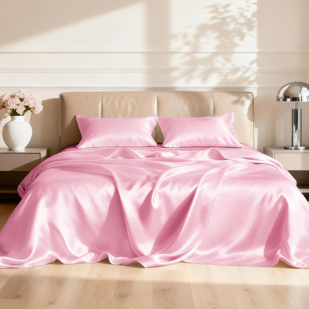 Love's cabin pink full sheet set neatly folded shows color and coverage