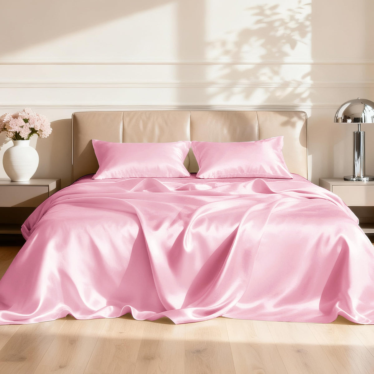 Love's cabin pink full sheet set neatly folded shows color and coverage