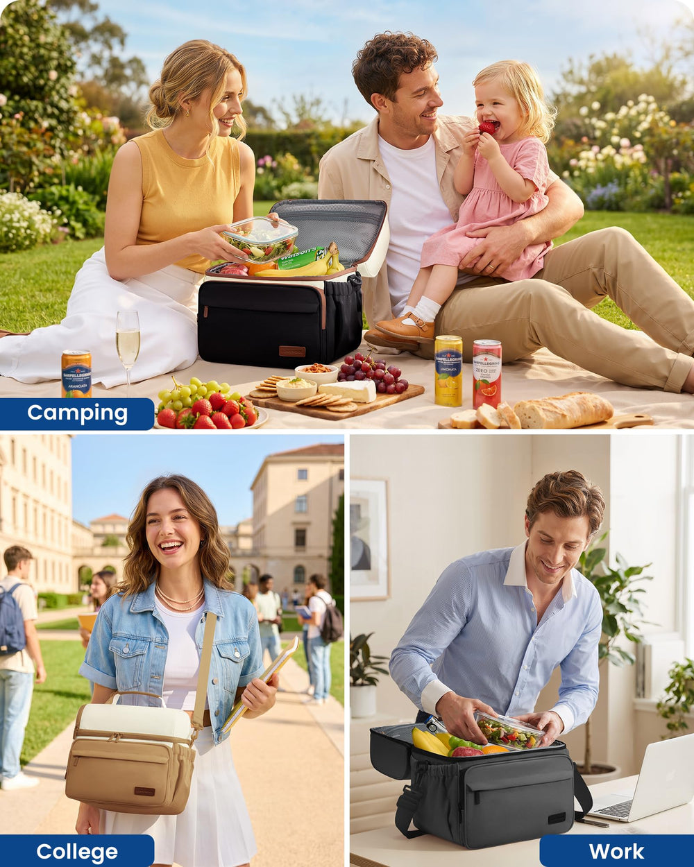 LOVEVOOK lunch bag in a commuter scene organizing meals and drinks efficiently