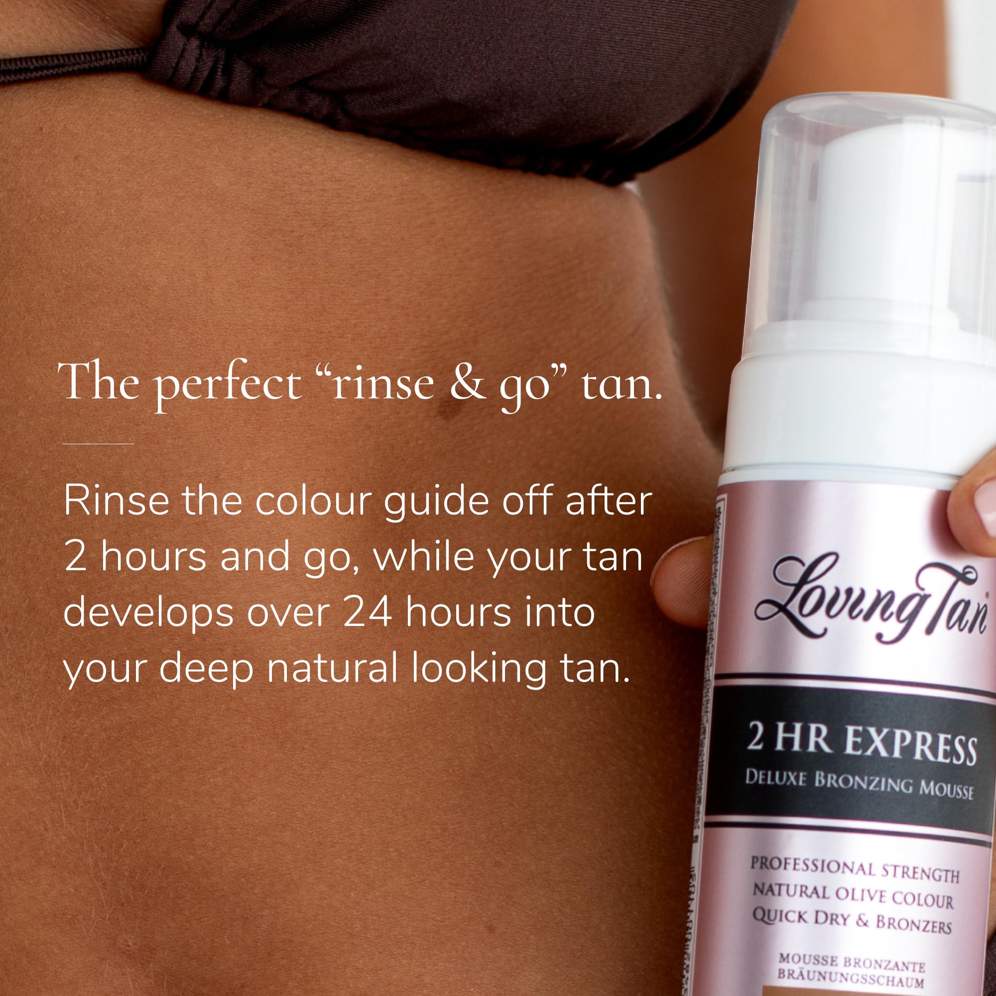 Before and after legs with Loving Tan showing deep, even bronzing results