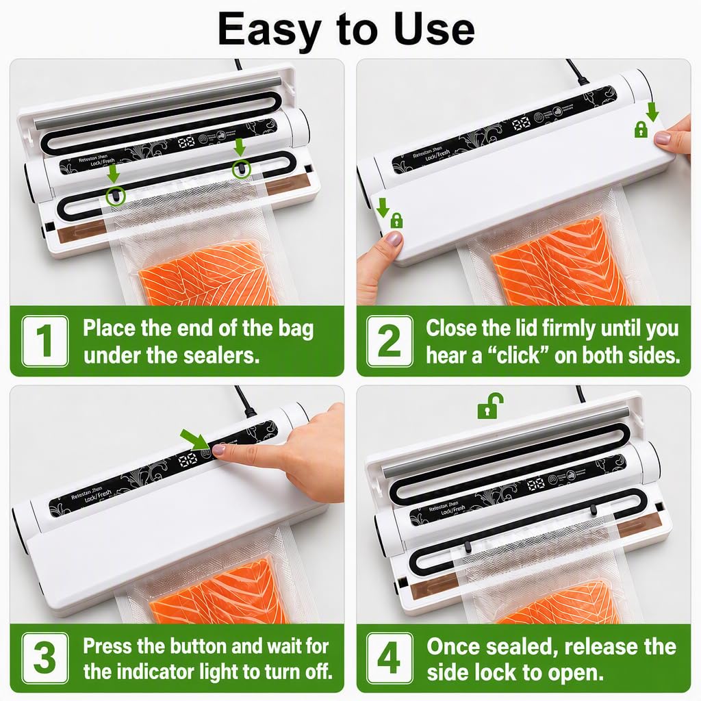 LSA Apparel vacuum sealer in action removing air from bag for longer food freshness