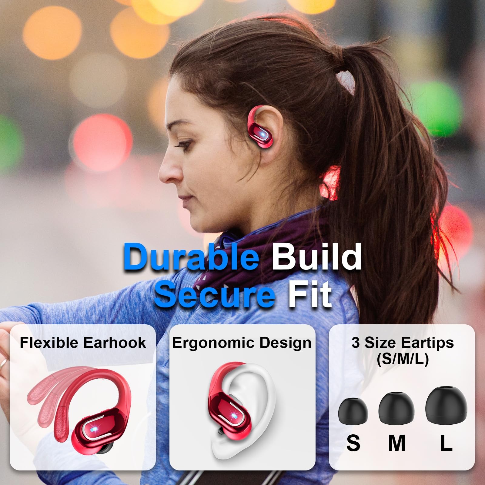 Ltinist earhook closeup highlighting flexible secure-fit for workouts