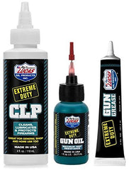 Lucas Oil kit front packaging showing CLP, needle oiler, and grease for reliable firearm care