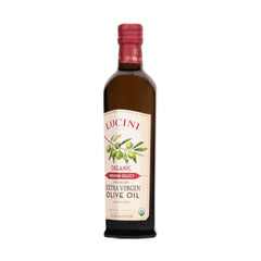 Lucini 500 mL bottle beside a measuring cup for size and serving convenience