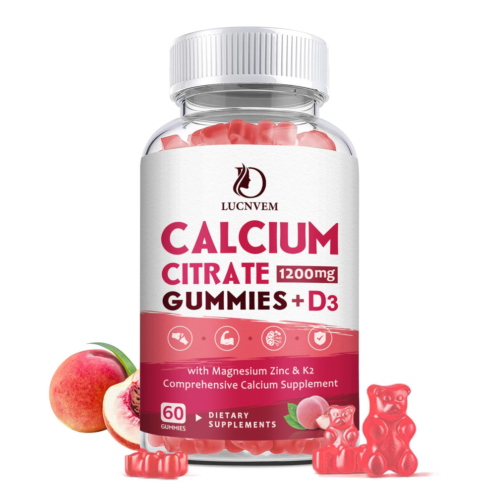 LUCNVEM front label showing white peach gummies and product benefits