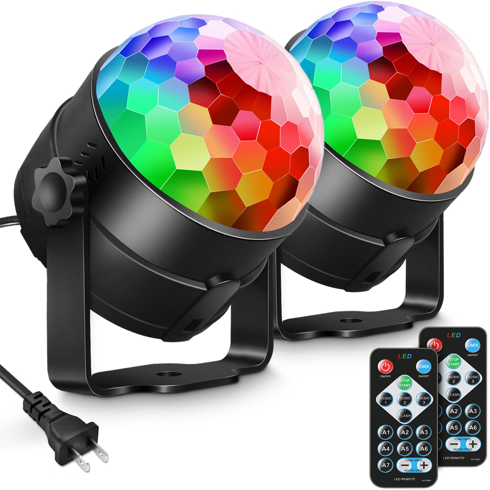 Luditek front packaging showing two disco ball lights and remotes for instant party setup