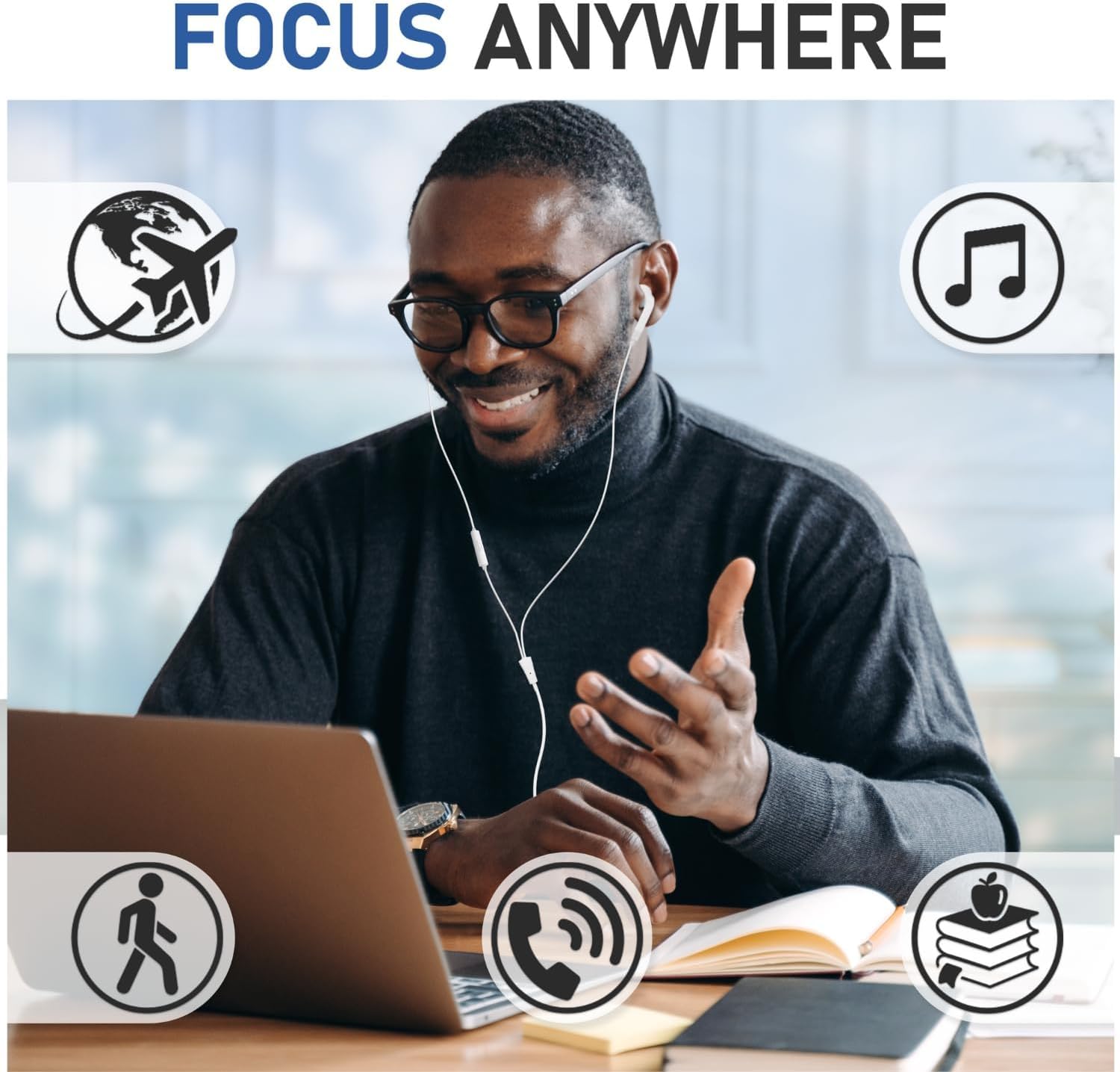 LUDOS FEROX worn by student in classroom showing focused listening benefit