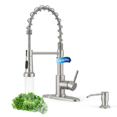 LUFEIDRA faucet front view showing brushed nickel finish and durable look