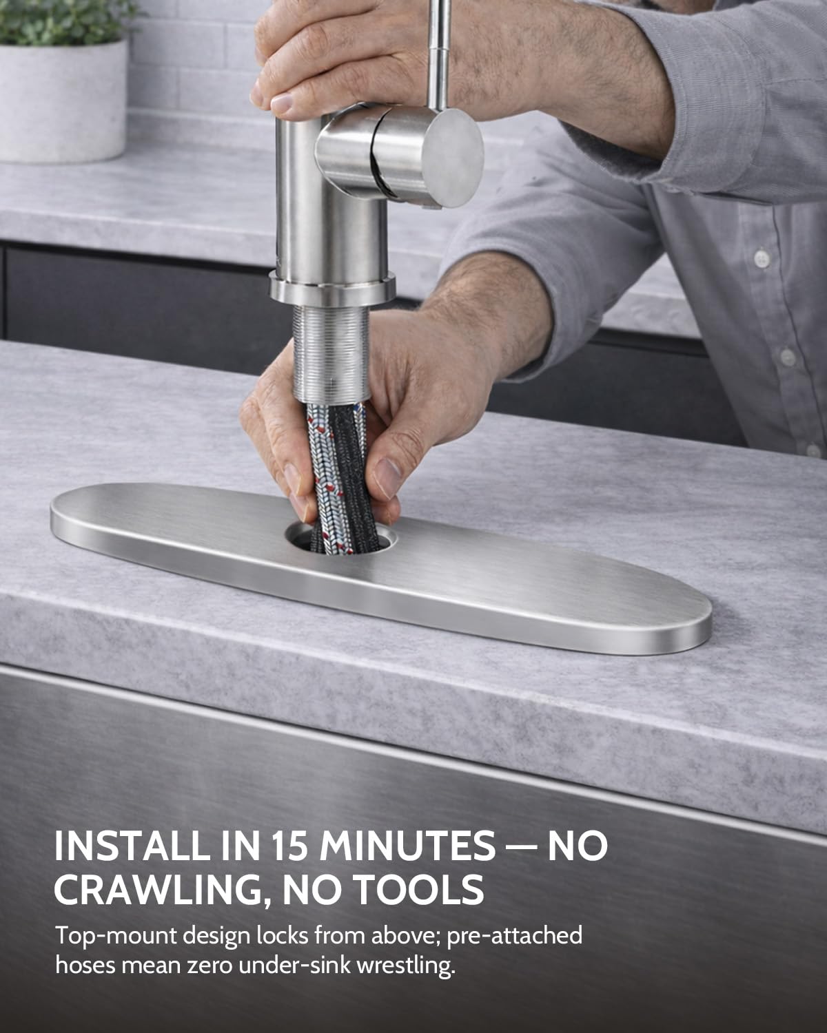 LUFEIDRA faucet installed in kitchen lifestyle scene improving daily tasks