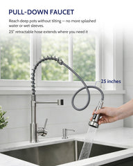 LUFEIDRA pull-down head extended to reach back corners and fill pots