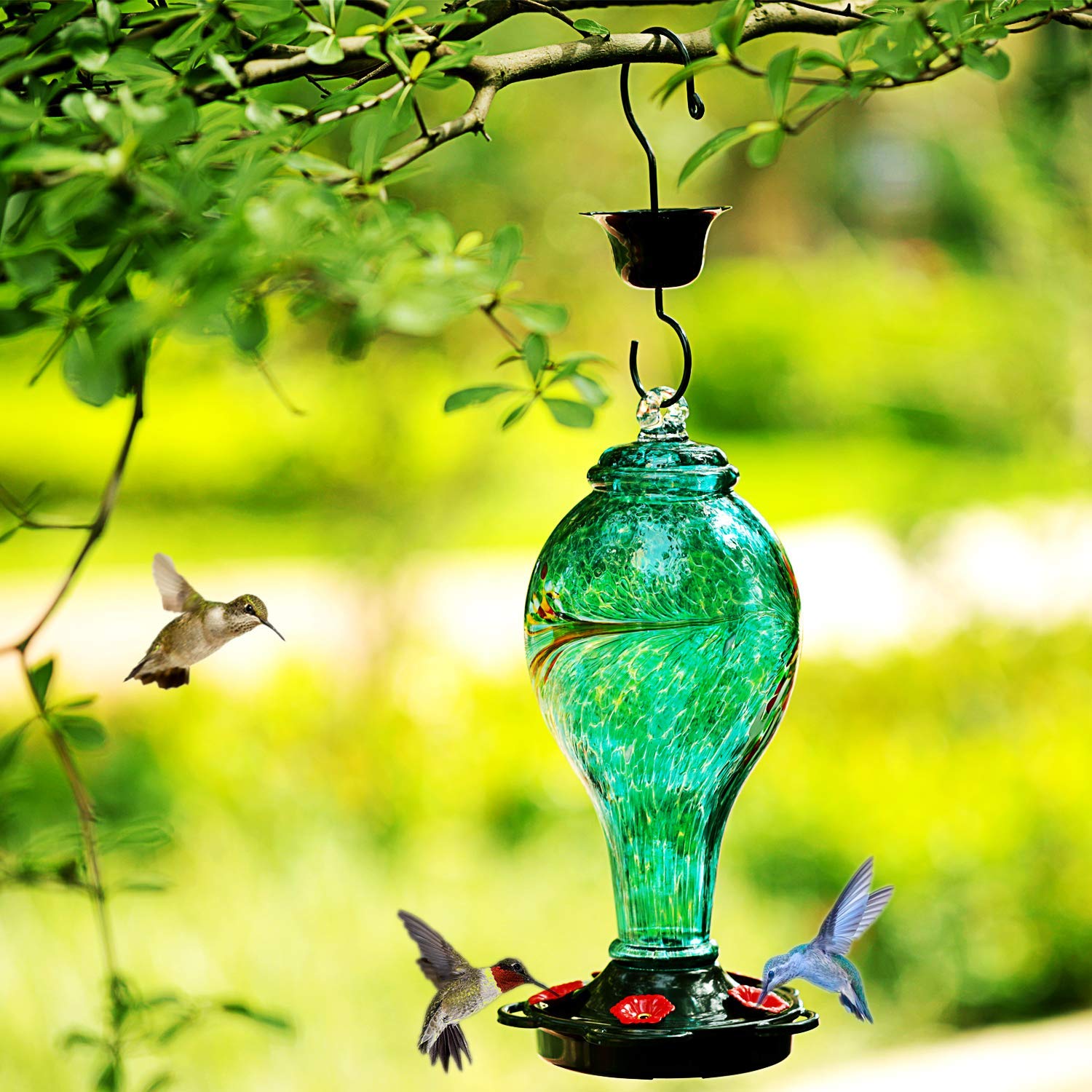 LUJII close-up of metal flower feeding ports offering multiple perches benefit