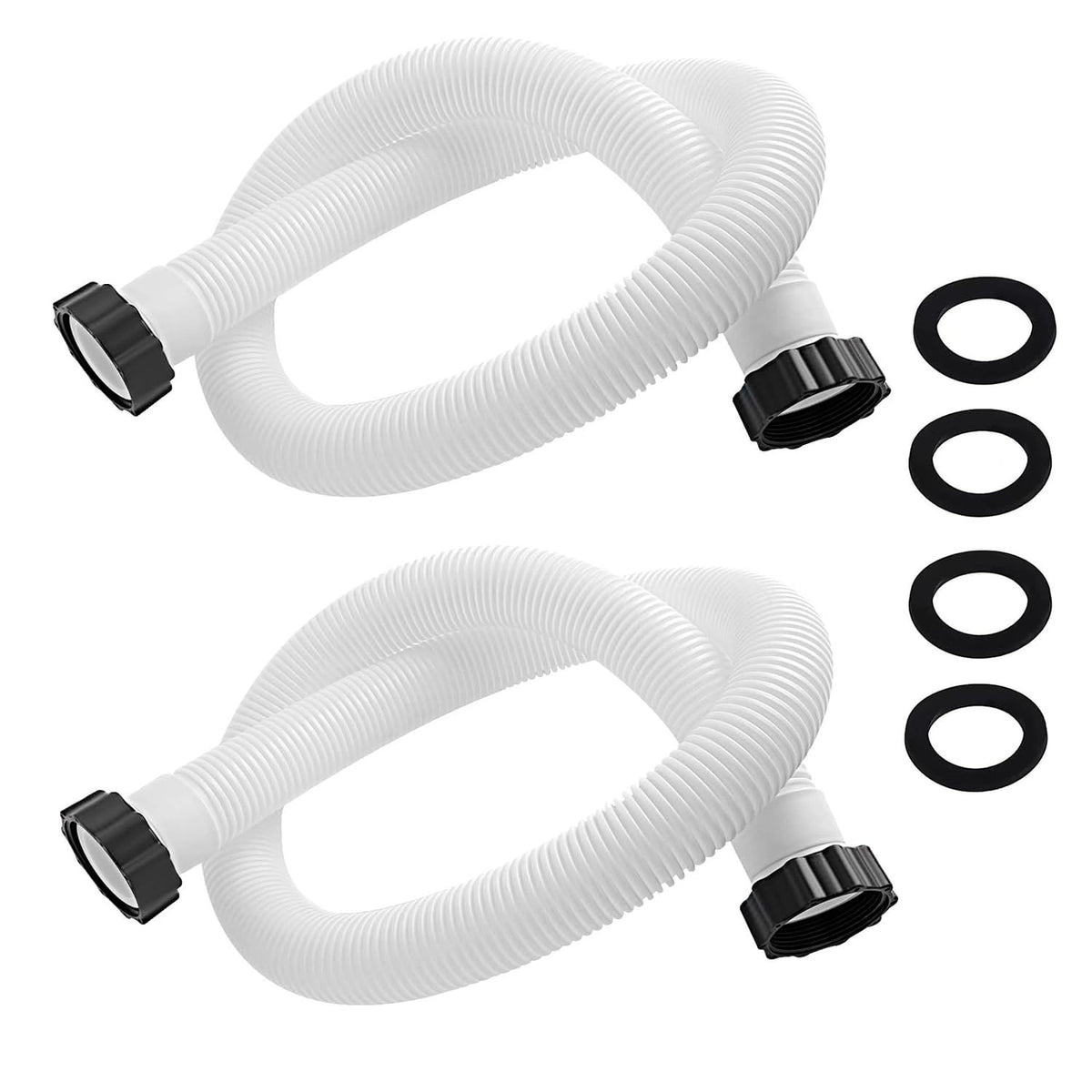 Lukdin front view of two 59-inch replacement pool hoses showing ready-to-install pair and benefits