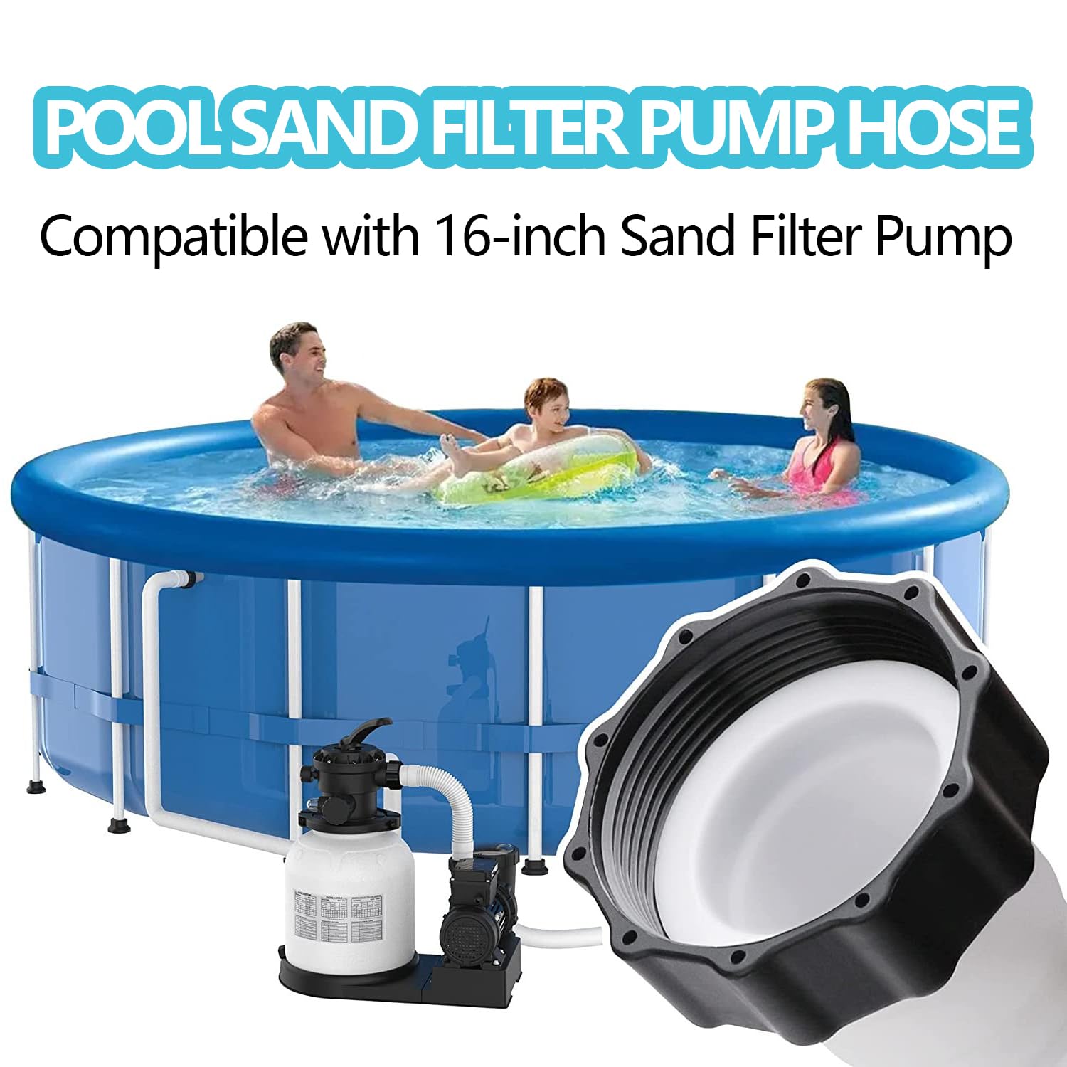Lukdin hose connected between pump and filter showing easy installation and reliable flow benefit