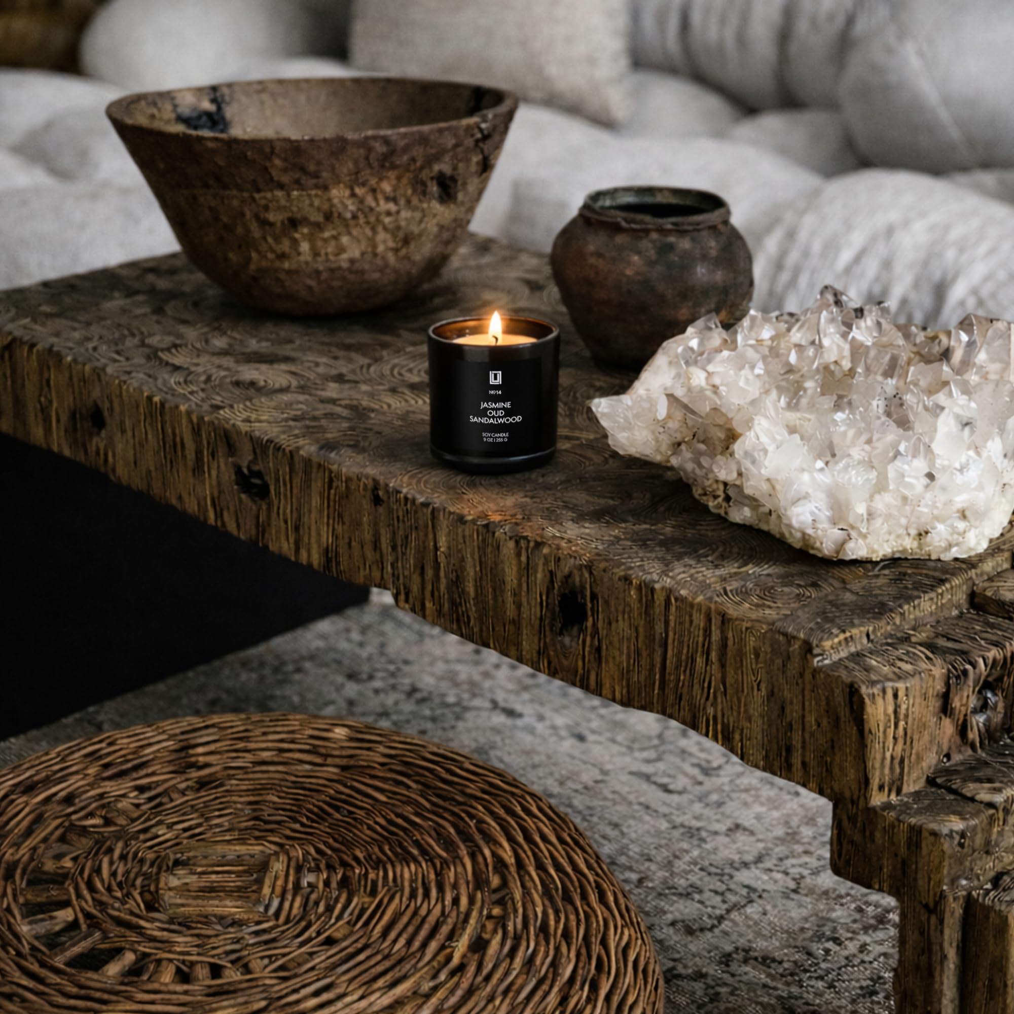 Lulu Candles lit in a room showing ambient fragrance diffusion benefit