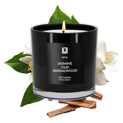 Lulu Candles front jar view showing elegant label and warm glow benefit