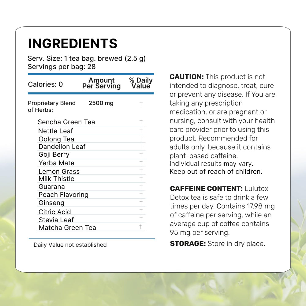 LULUTOX label and nutritional panel for clear ingredient transparency
