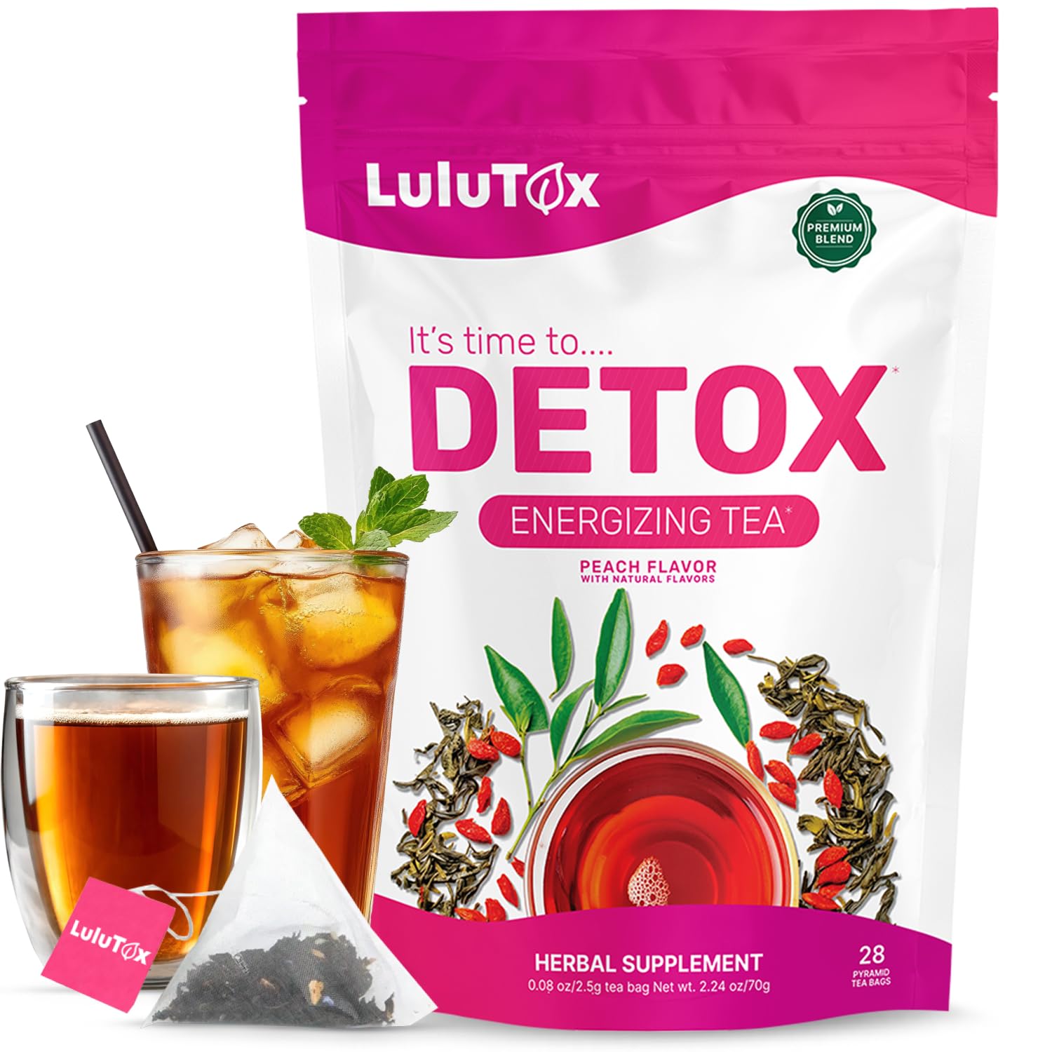LULUTOX tin beside peach and spoon for size and serving reference