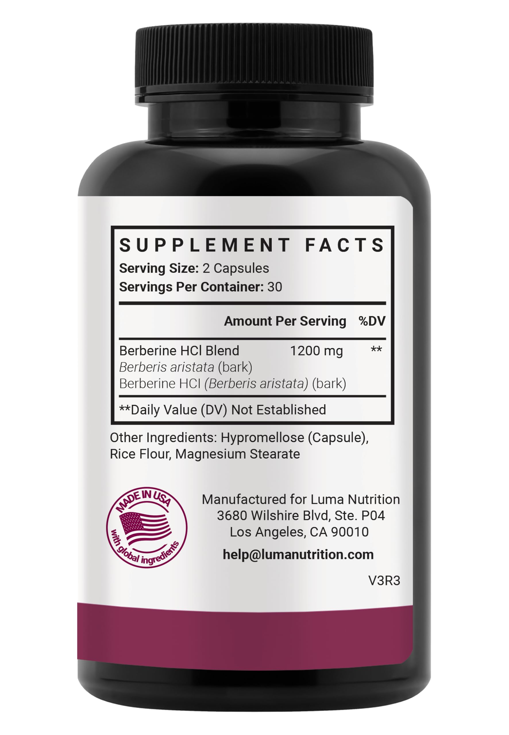 Luma Nutrition barberry plant and capsules depicting natural source and ingredient purity