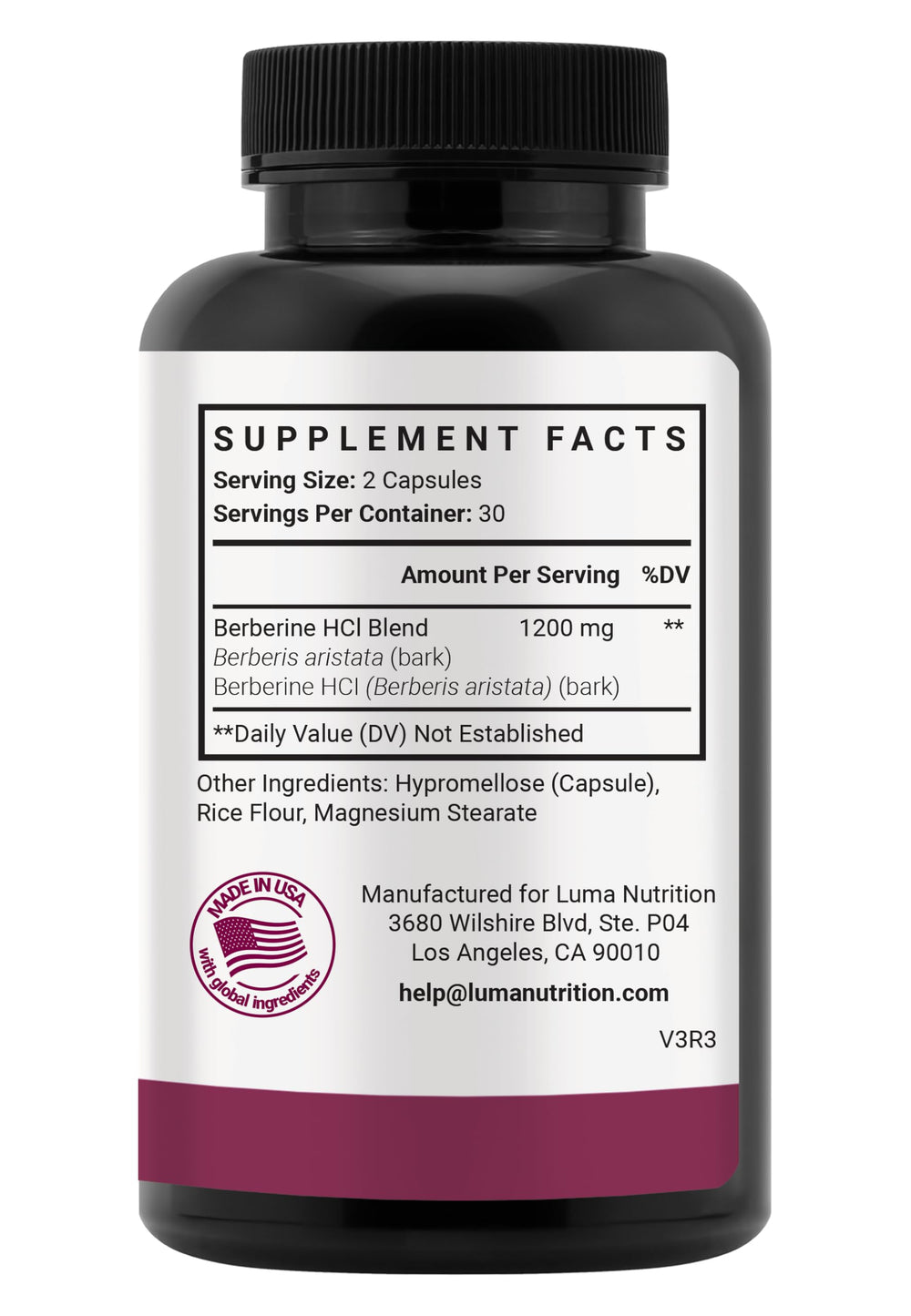 Luma Nutrition barberry plant and capsules depicting natural source and ingredient purity