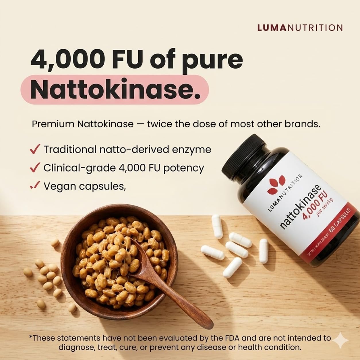 Luma Nutrition supplement label and facts emphasizing 4000 FU potency and transparency benefit
