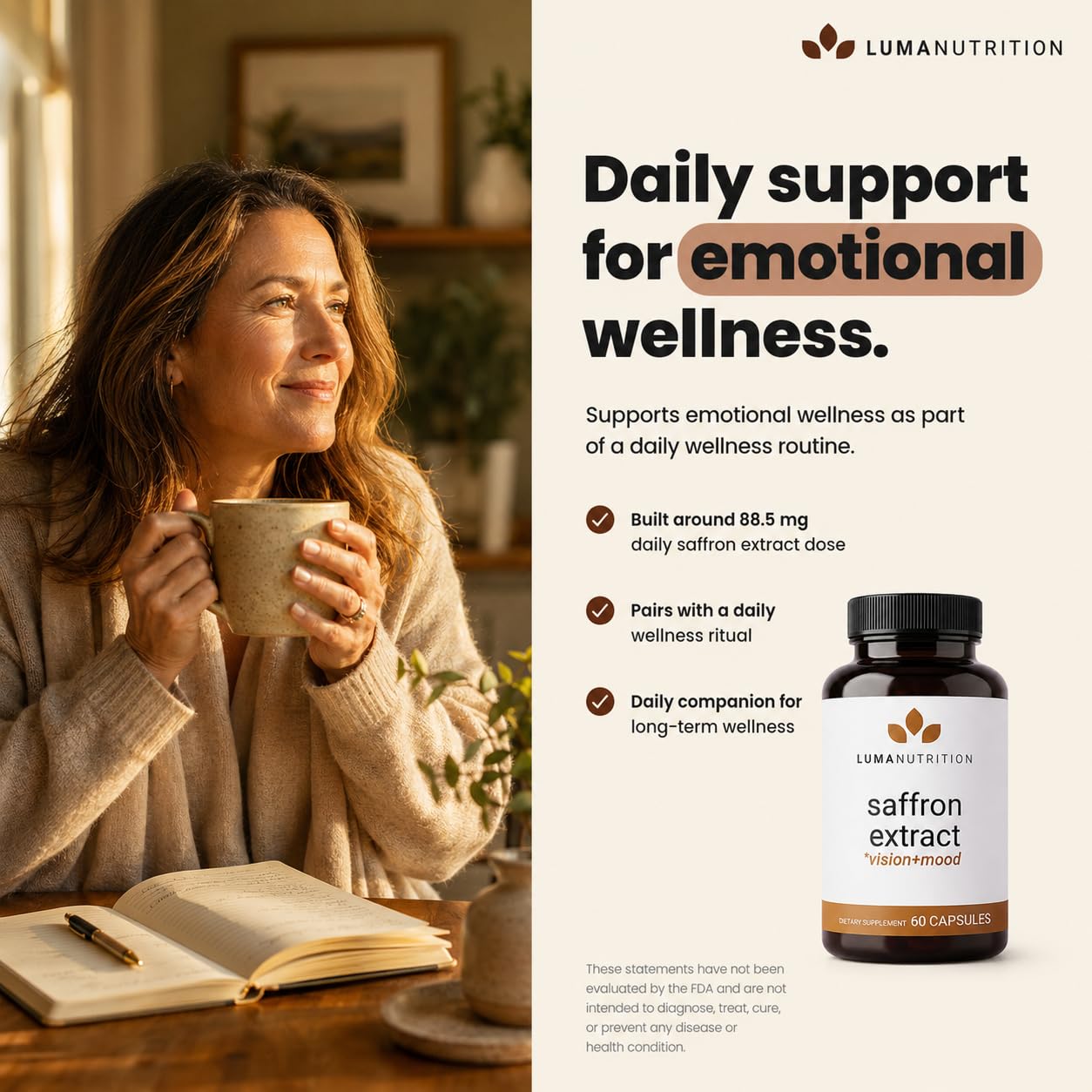 Luma Nutrition bottle on a kitchen counter in morning routine